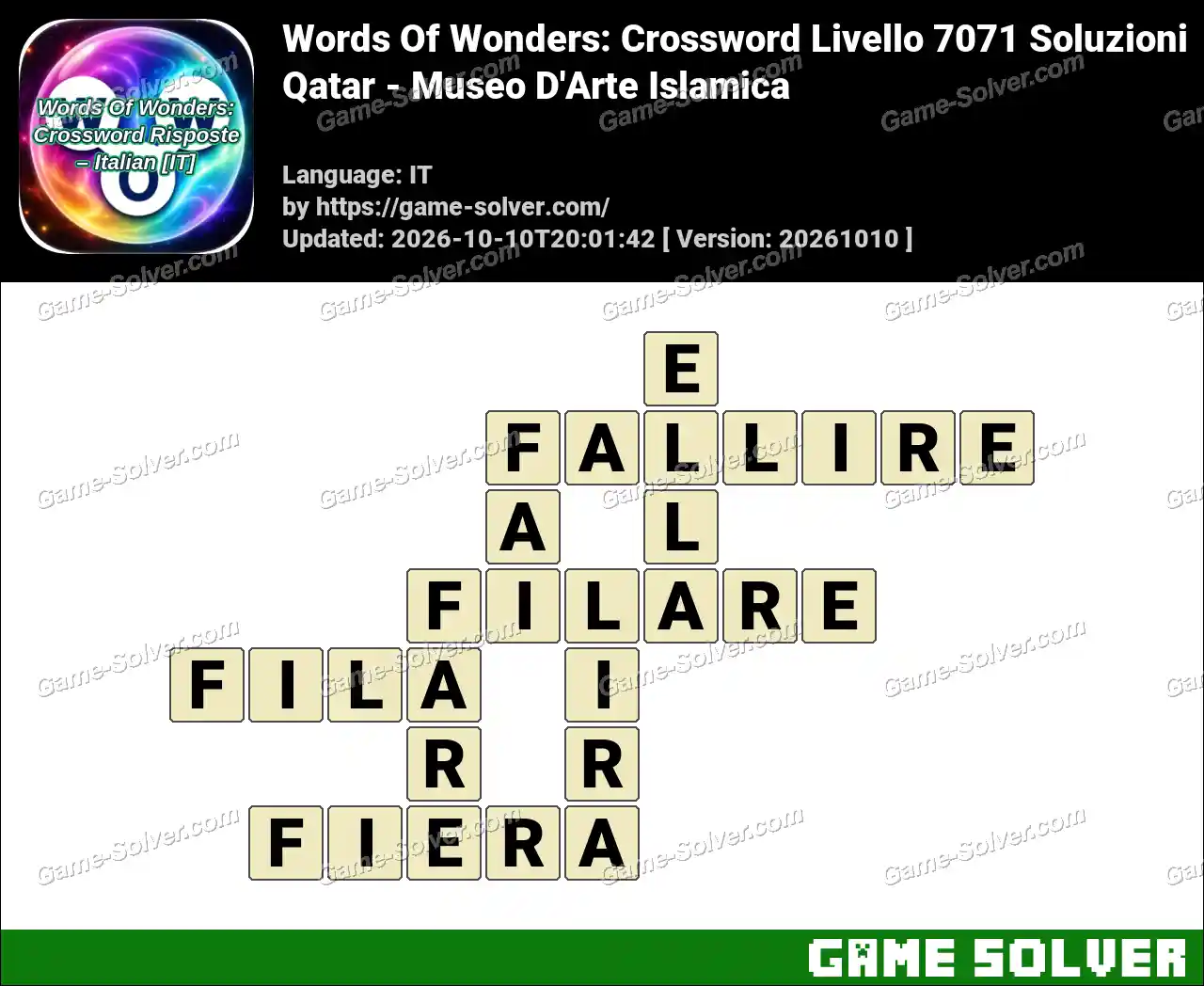 Words Of Wonders: Crossword Livello 7071 Soluzioni – Qatar – Museo D’Arte Islamica